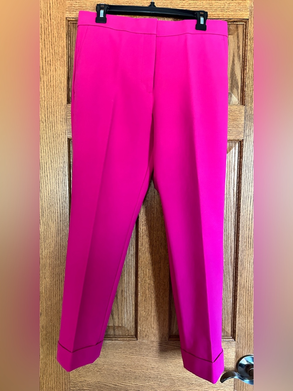 Ann Taylor Hot Pink Straight-Leg Tailored Pants with Cuff. Ankle Length Size 8